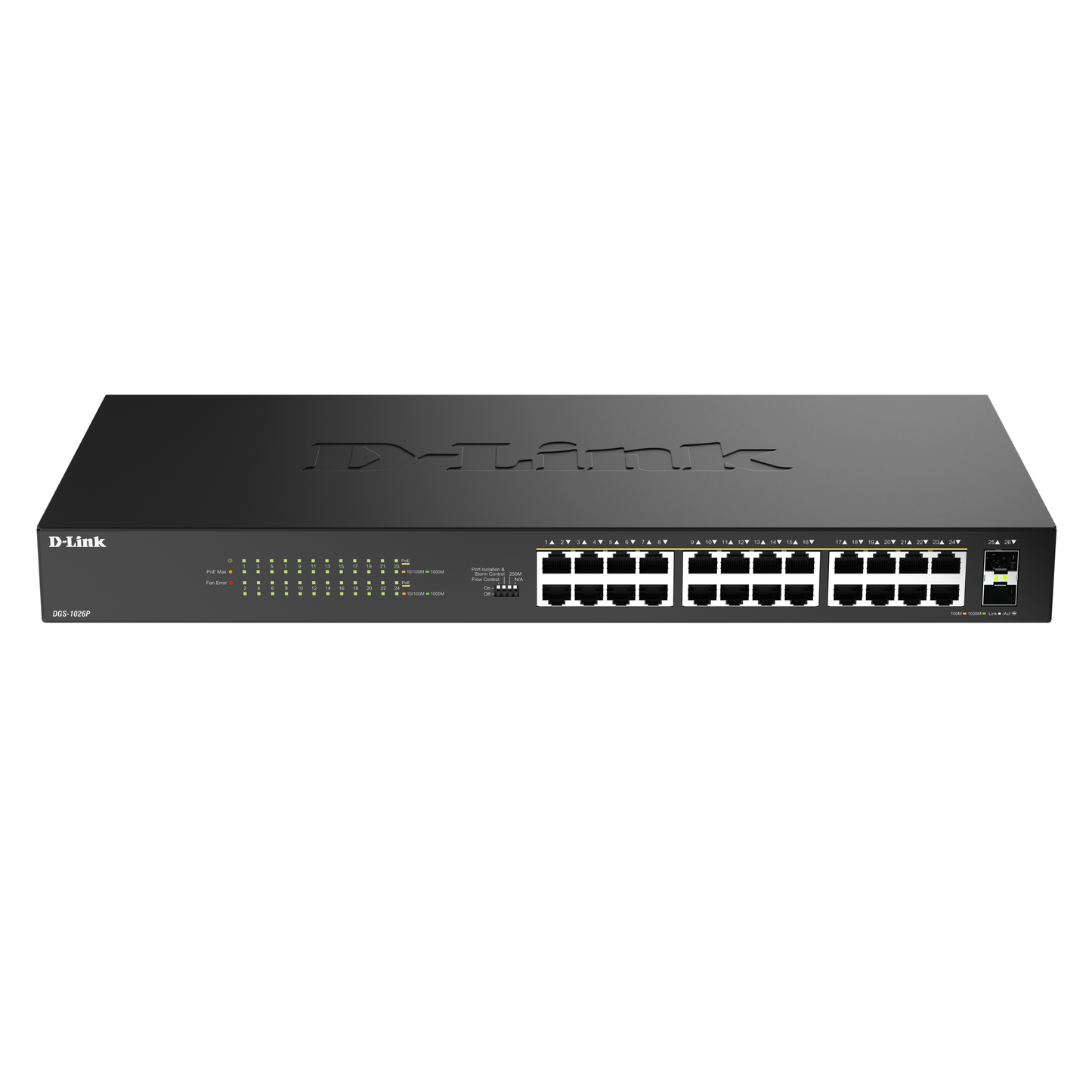 24-Port Gigabit PoE+ Unmanaged Switch with 2 SFP Ports - DGS-1026P