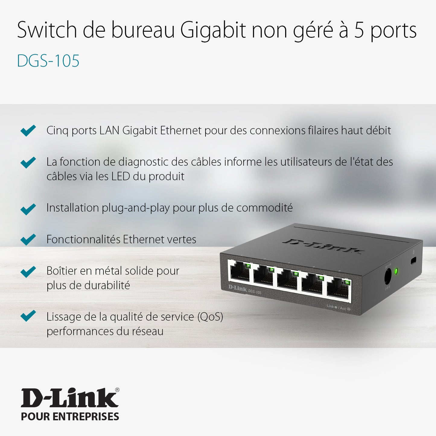 [Certified Refurbished] 5-Port Gigabit Metal Desktop Switch 2pk - DGS-105/2PK RE