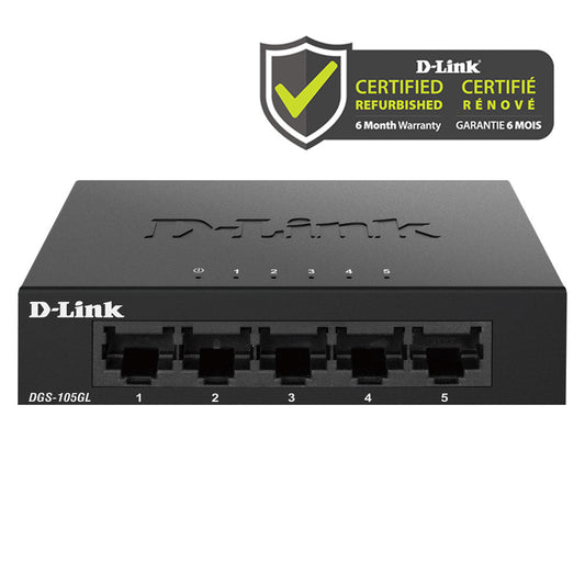 D-Link [Certified Refurbished] 5 Port Gigabit Metal Unmanaged Desktop Switch - DGS-105GL/RE