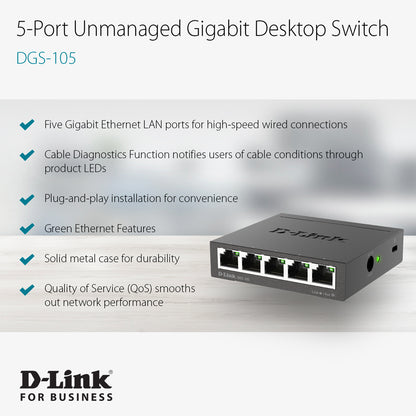 Commutateur Gigabit non géré de bureau à 5 ports - DGS-105