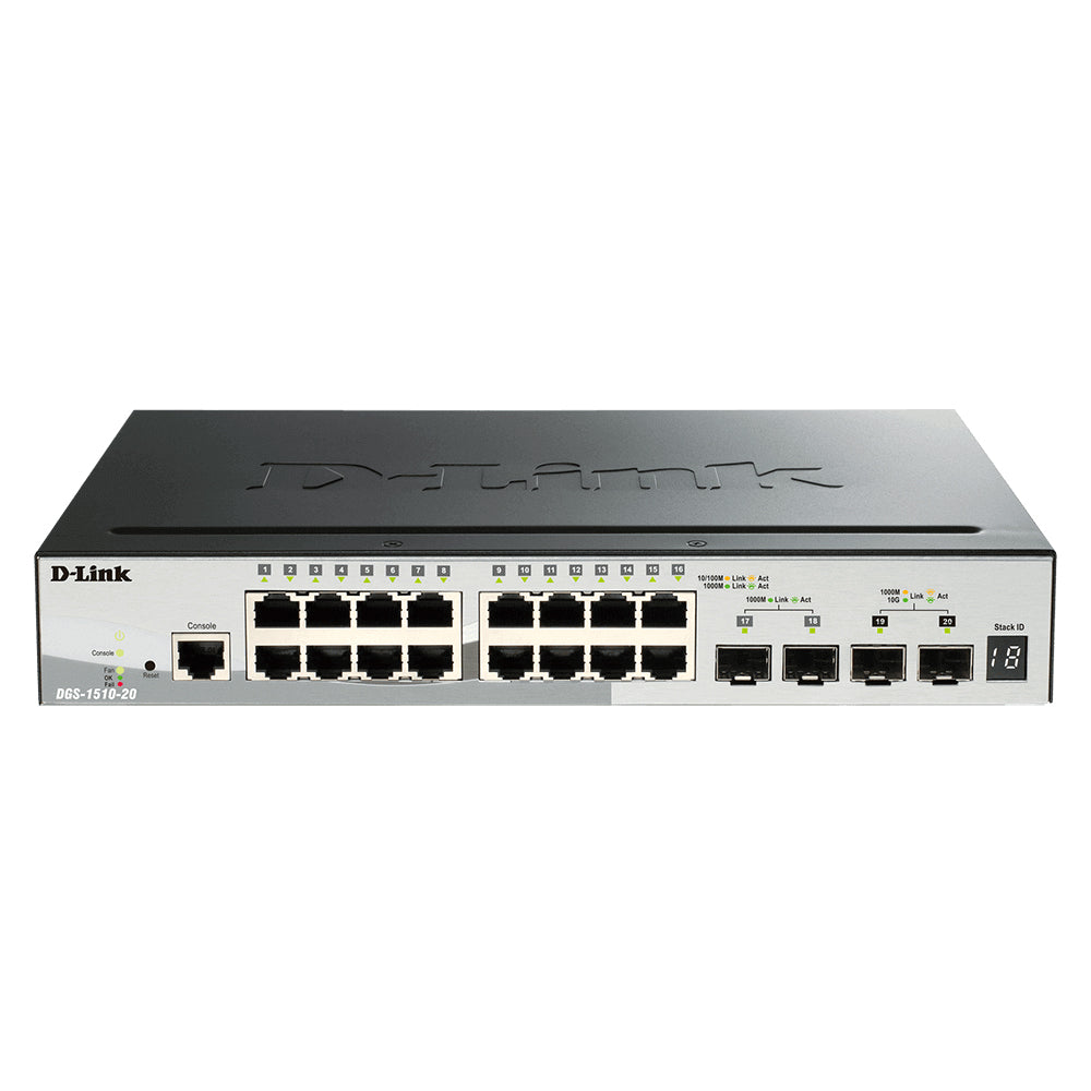 D-Link 20-port Stackable Gigabit Switch including 2 x SFP ports & 2 x 10GbE SFP+ ports - DGS-1510-20