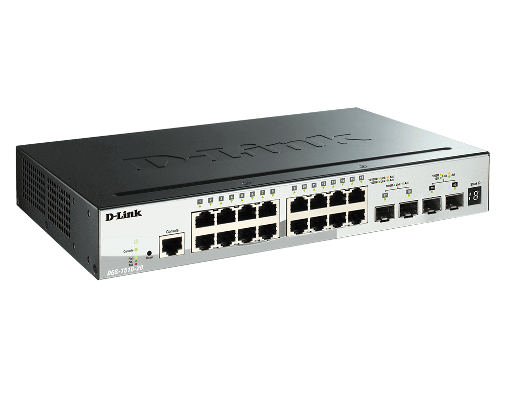 20-port Stackable Gigabit Switch including 2 x SFP ports & 2 x 10GbE SFP+ ports - DGS-1510-20
