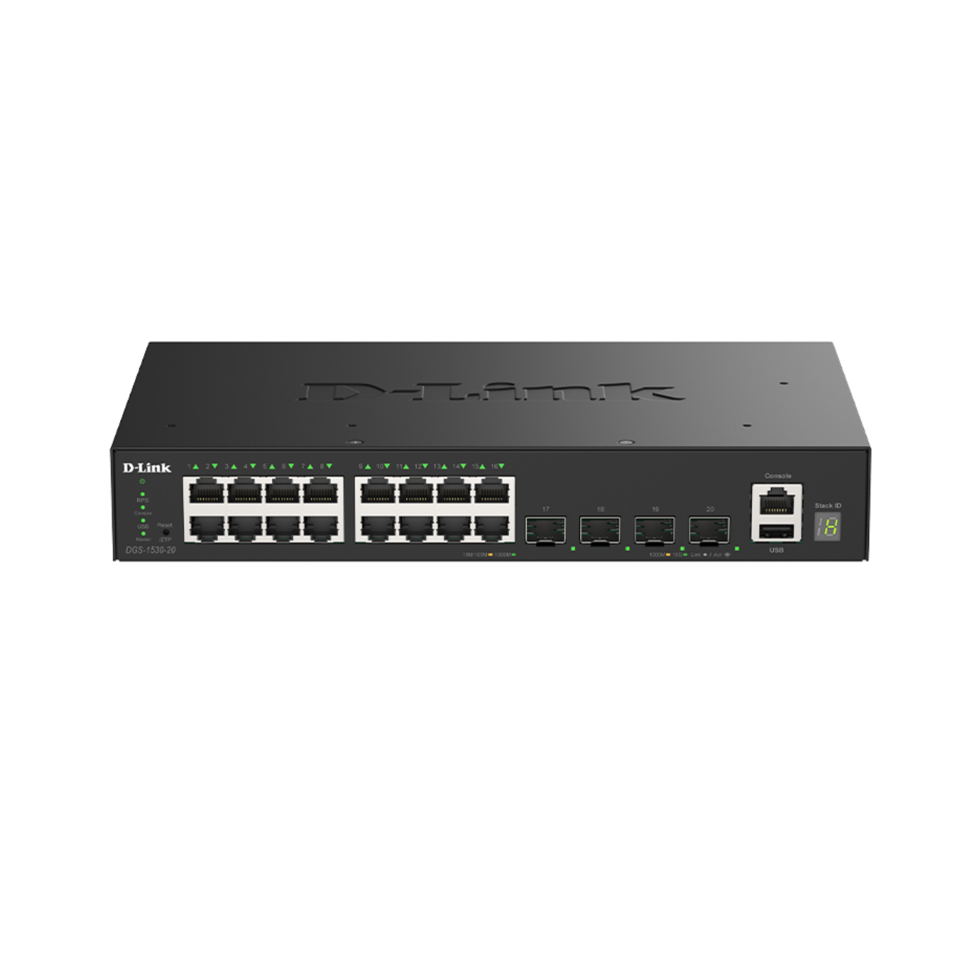 D-Link DGS-1530-20 network switch on a white background