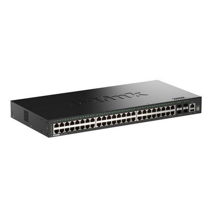 D-Link Network DGS-1530-52 switch with multiple ports on a white background