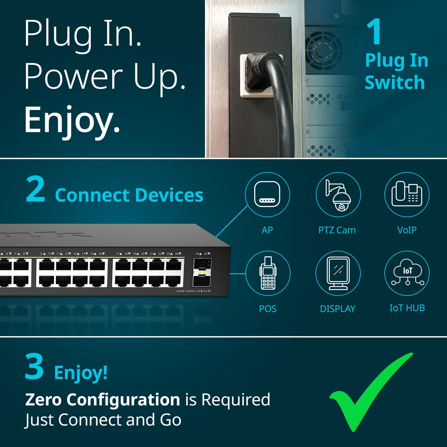 16-Port Gigabit PoE+ Unmanaged Switch with 2 SFP Ports - DGS-1018P