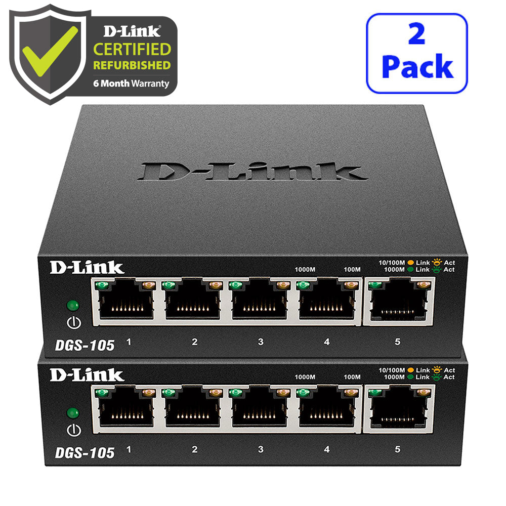 D-Link [Certified Refurbished] 5-Port Gigabit Metal Desktop Switch 2pk - DGS-105/2PK RE