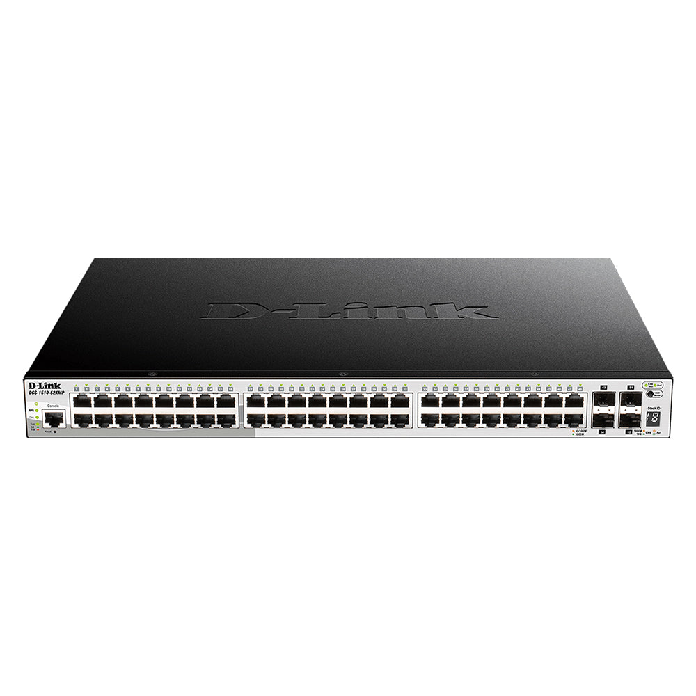 48-Port Gigabit Stackable Smart Managed PoE (370W) Switch with 10G Uplinks - DGS-1510-52XMP