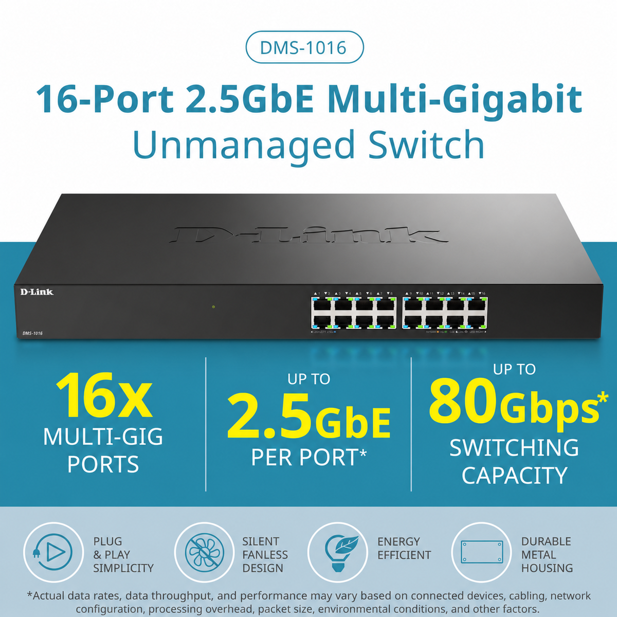 D-Link 16-Port 2.5GbE Multi-Gigabit Unmanaged Ethernet Switch - DMS-1016