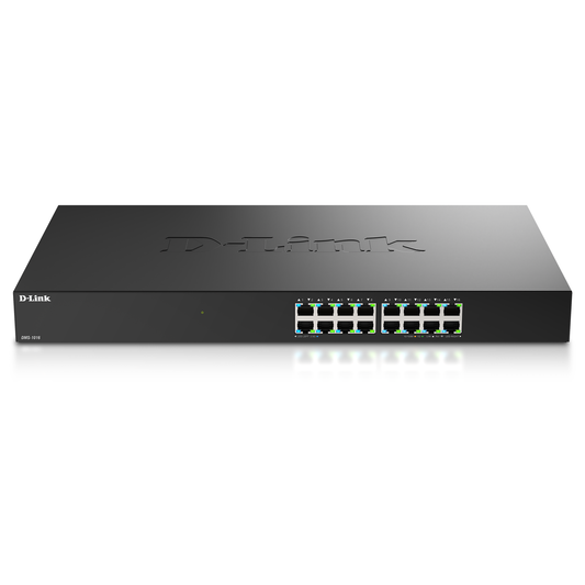 D-Link DMS-1016 16-port 2.5GbE Multi-Gigabit unmanaged switch with TAA, NDAA and Limited Lifetime Warranty badges