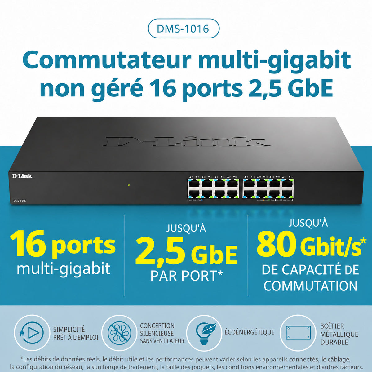 D-Link 16-Port 2.5GbE Multi-Gigabit Unmanaged Ethernet Switch - DMS-1016