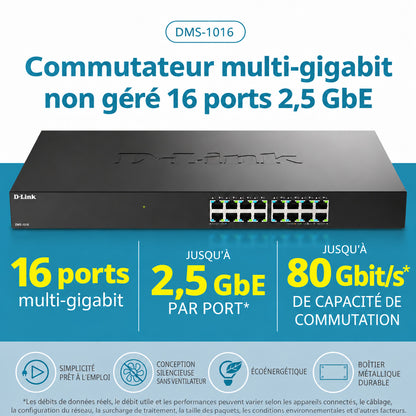D-Link 16-Port 2.5GbE Multi-Gigabit Unmanaged Ethernet Switch - DMS-1016