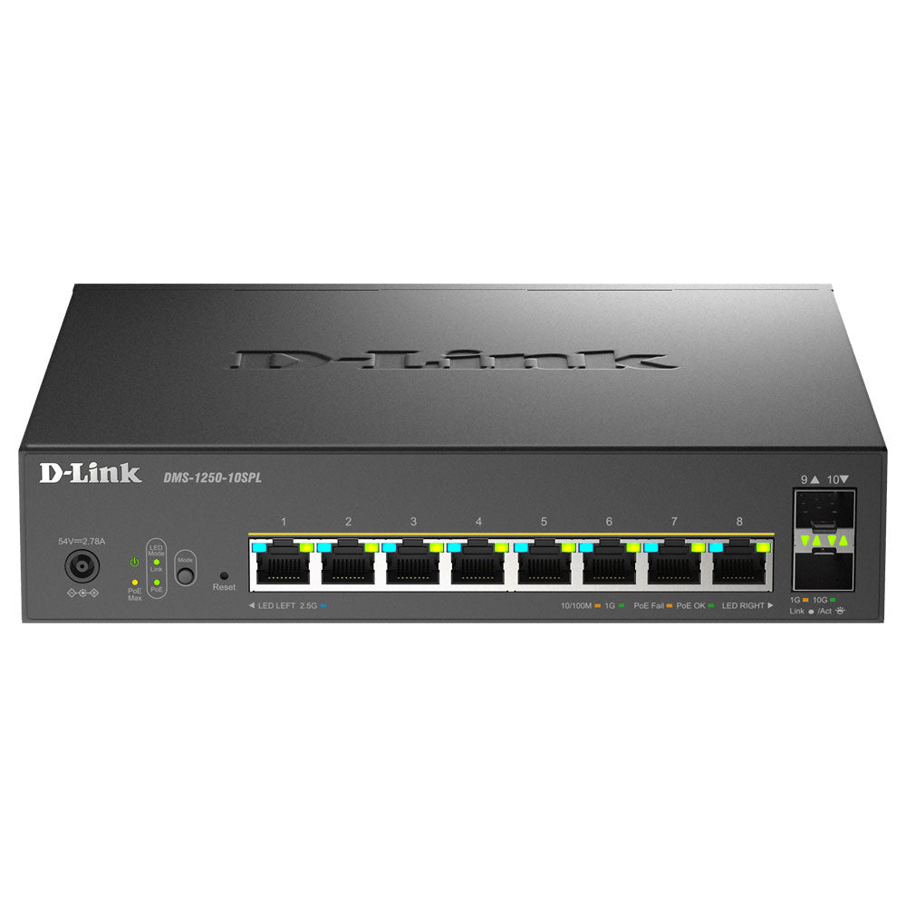 10-Port Multi-Gigabit Smart Managed PoE Switch with 2x 10G SFP+ (DMS-1250-10SPL) | 8 2.5G PoE Ports