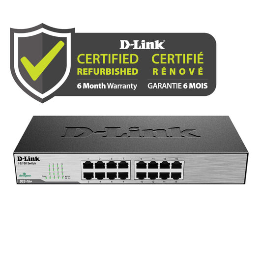 D-Link [Certified Refurbished] D-Link 16-Port Fast Ethernet Unmanaged Switch - DSS-16+/RE