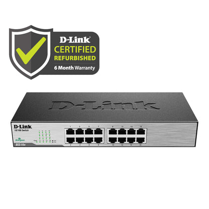 D-Link [Certified Refurbished] D-Link 16-Port Fast Ethernet Unmanaged Switch - DSS-16+/RE