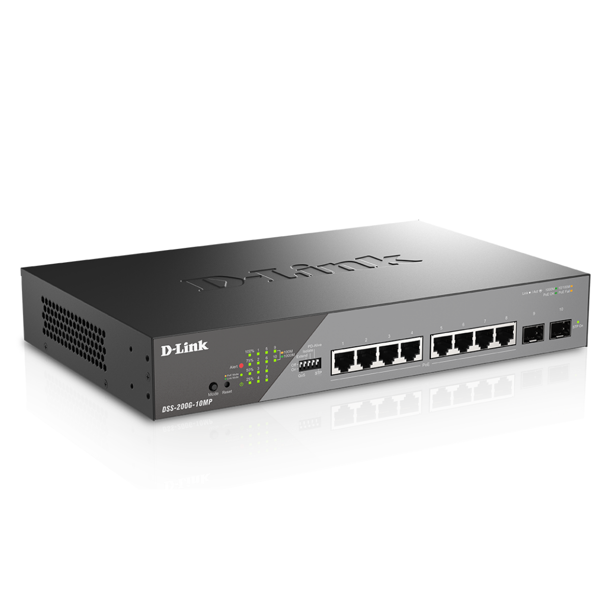 Switch administrable intelligent Gigabit PoE+ 8 ports D-Link avec 2 ports SFP - DSS-200G-10MP 