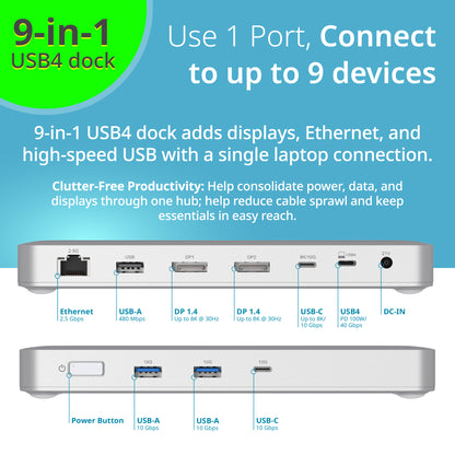 Station d'accueil USB 4 9 en 1 avec deux ports d'affichage 8K - DUF-901