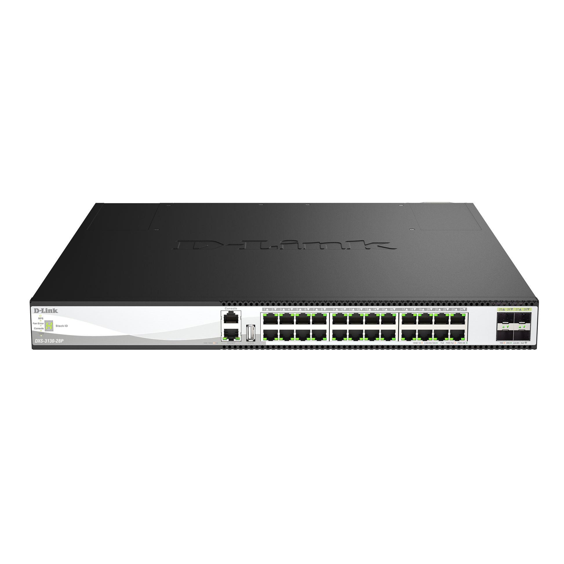 Network switch with multiple ports on a white background