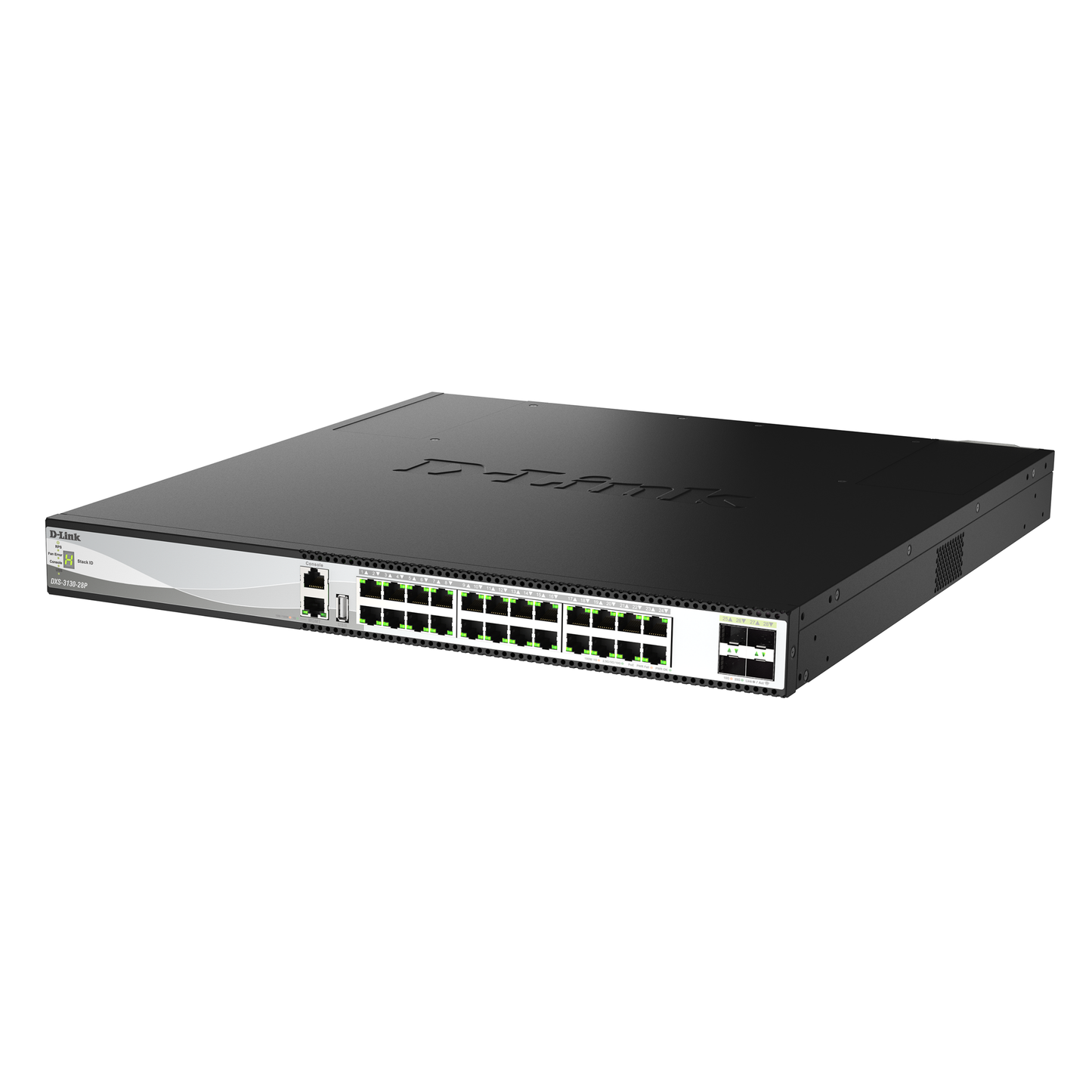 D-Link 28-Port 10GbE Multi-Gig PoE++ Layer 3 Stackable Managed Switch (DXS-3130-28P) 24-Port 10GE PoE++ Ports, 4×25GbE SFP28 Uplinks, 790W (Up to 1440W), Redundant PSUs, Surge Protection, Rack-Mountable, Follows NDAA/TAA, Lifetime Warranty