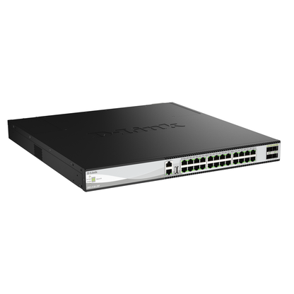 D-Link 28-Port 10GbE Multi-Gig PoE++ Layer 3 Stackable Managed Switch (DXS-3130-28P) 24-Port 10GE PoE++ Ports, 4×25GbE SFP28 Uplinks, 790W (Up to 1440W), Redundant PSUs, Surge Protection, Rack-Mountable, Follows NDAA/TAA, Lifetime Warranty