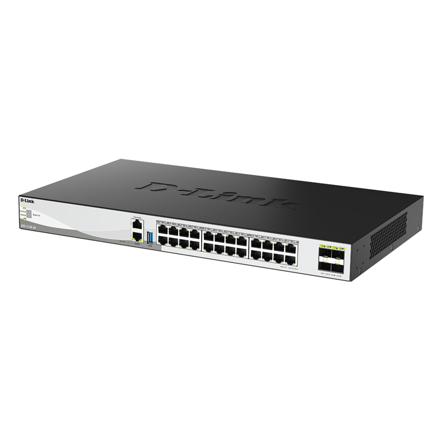 D-Link 28-Port 10GbE Multi-Gig Layer 3 Stackable Managed Ethernet Switch (DXS-3130-28) 24-Port 10GE Ports, 4×25GbE SFP28 Uplinks, 9-Unit/200Gbps Stacking, Surge Protection, Rack-Mountable, Follows NDAA/TAA, Lifetime Warranty