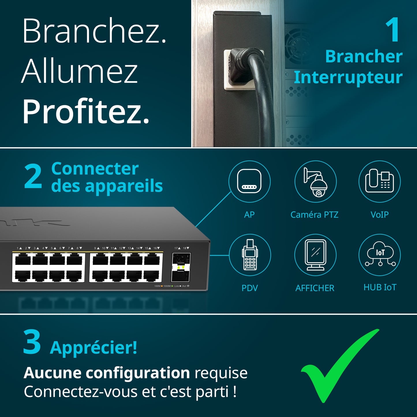 16-Port Gigabit PoE+ Unmanaged Switch with 2 SFP Ports - DGS-1018P