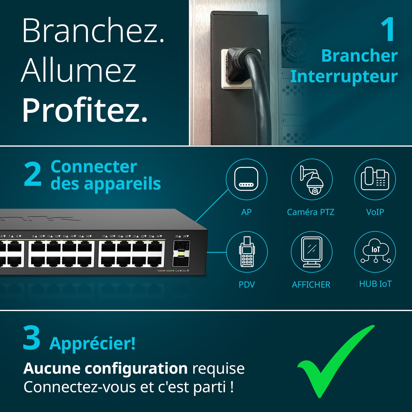 24-Port Gigabit PoE+ Unmanaged Switch with 2 SFP Ports - DGS-1026P