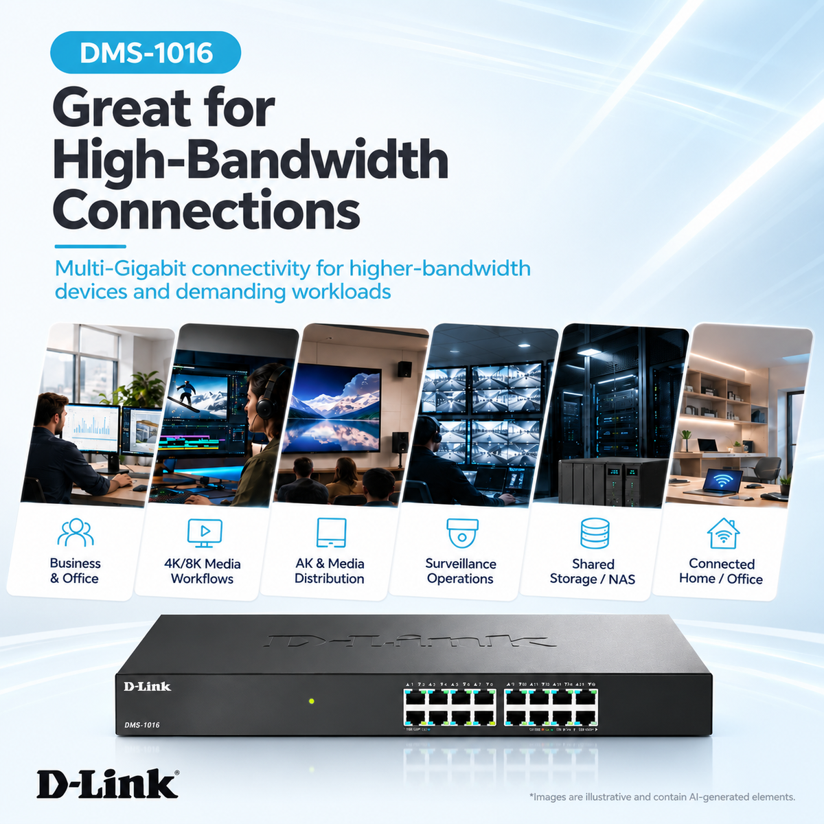 D-Link 16-Port 2.5GbE Multi-Gigabit Unmanaged Ethernet Switch - DMS-1016
