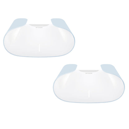 Two white pet bowls with blue accents on a white background, labeled 'Paquet de 2 Pack'.