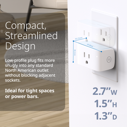 White wall plug with dimensions displayed on a neutral background