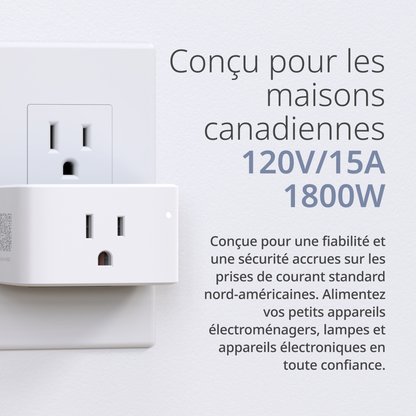 Electric outlet with text about Canadian homes and electrical specifications on a white background