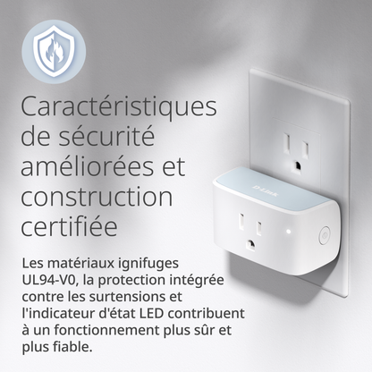 Smart plug with certification label on a gray background