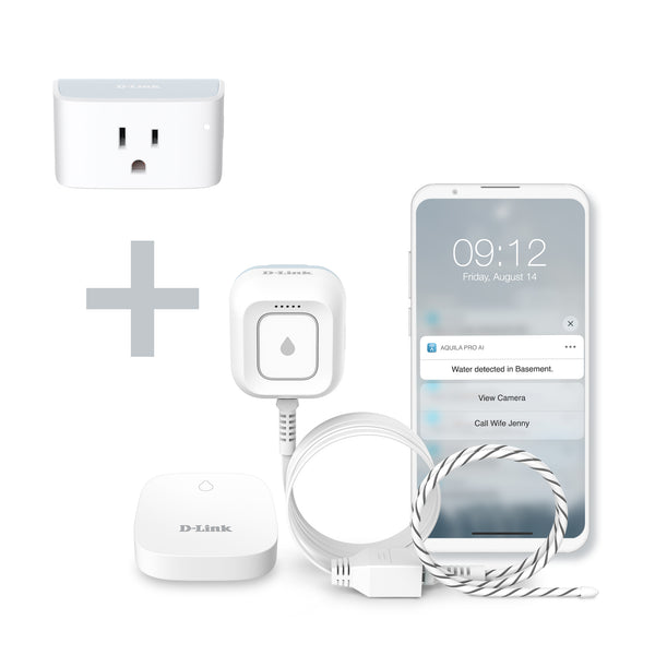 D-Link Expandable Smart Wi-Fi Water Leak Sensor Starter Kit (SW-A11KT) plus D-Link Wi-Fi Smart Plug (PM-01M) - Special Bundle